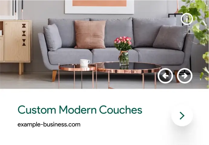 Shopping ad carousel featuring custom modern couches