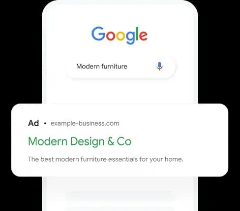 Mobile Google Search ad for a modern furniture business