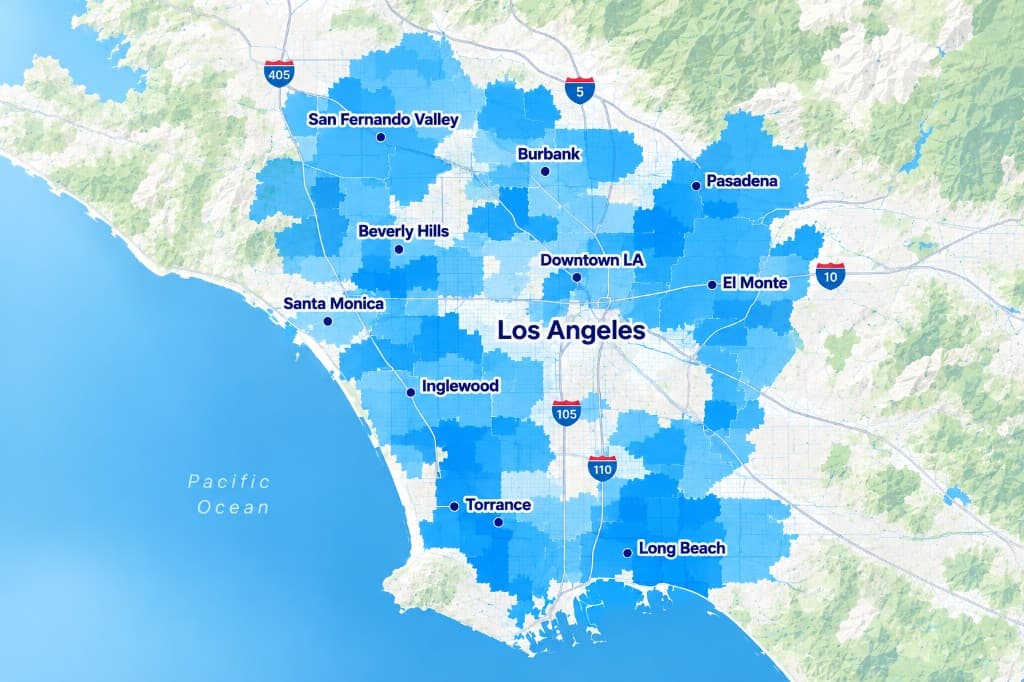 Map highlighting SMBPulse presence across the Los Angeles metro