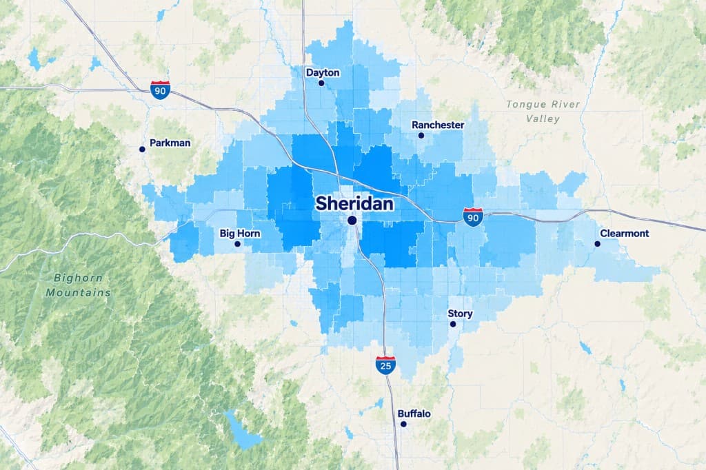 Map highlighting SMBPulse presence around Sheridan, Wyoming