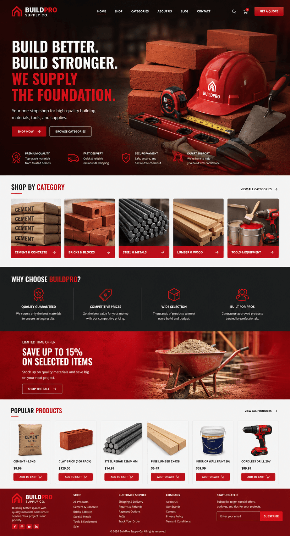Building supply website concept: BuildPro Supply Co.