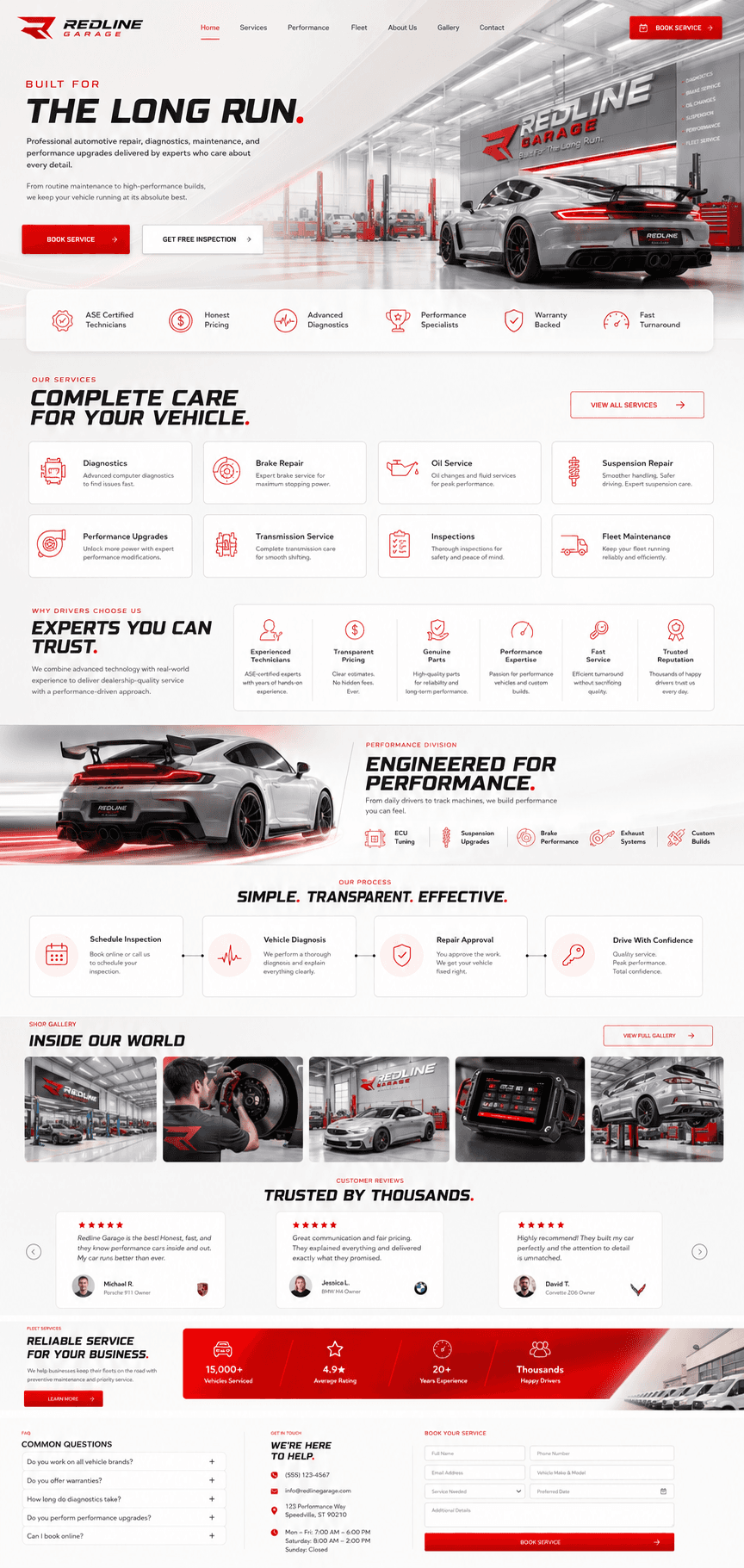 Auto repair website concept: Redline Garage