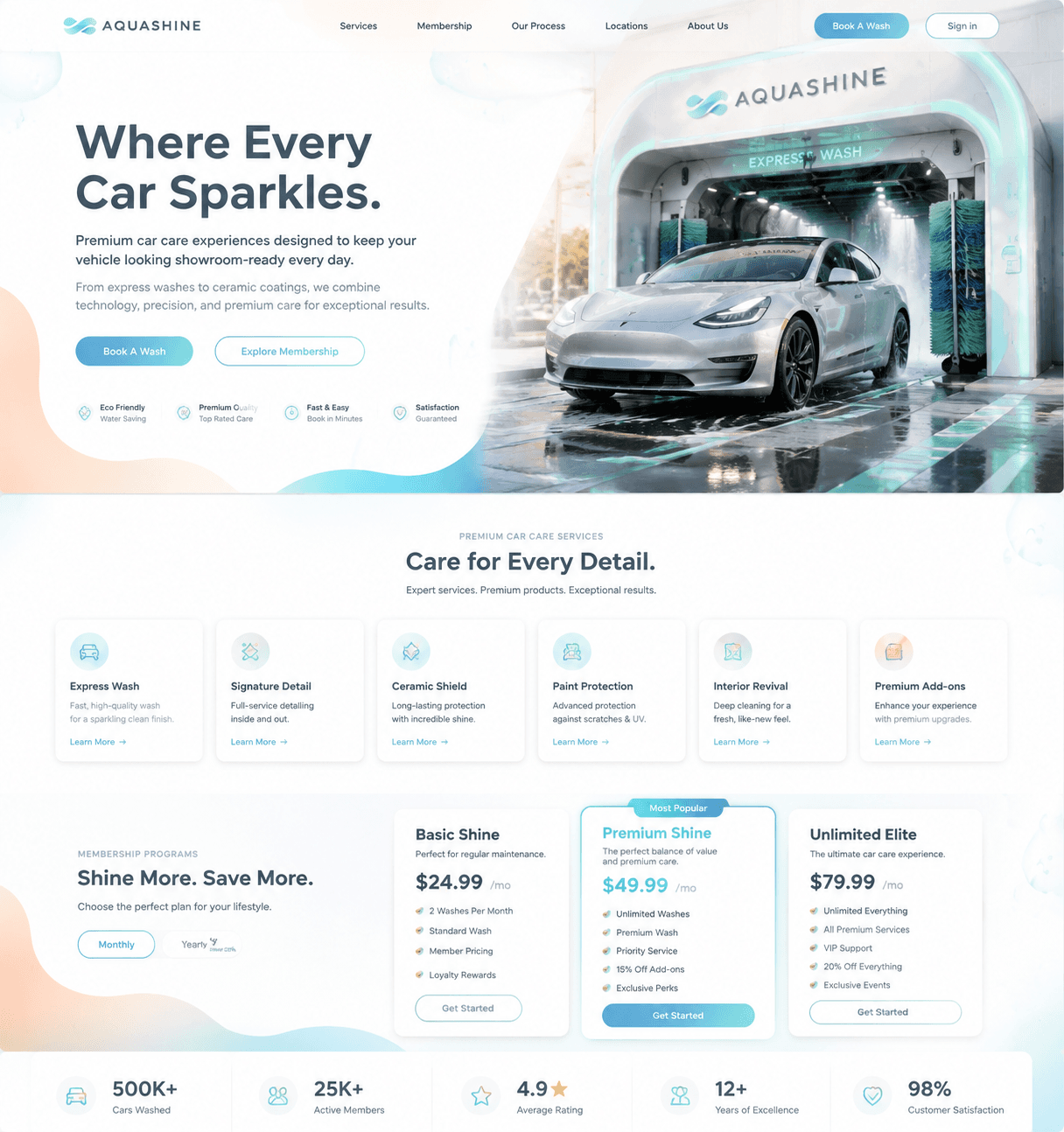 Car wash website concept: AquaShine