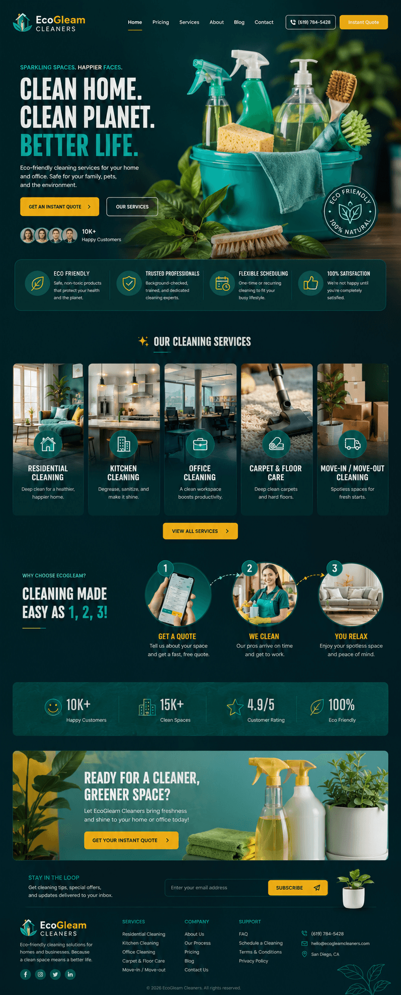 Cleaning service website concept: EcoGleam Cleaners