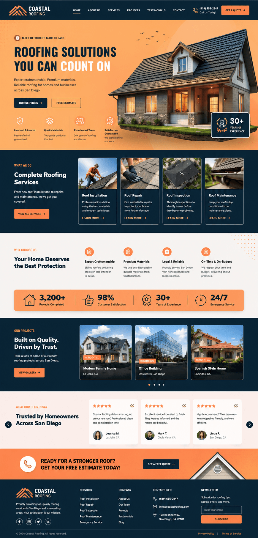 Roofing website concept: Coastal Roofing