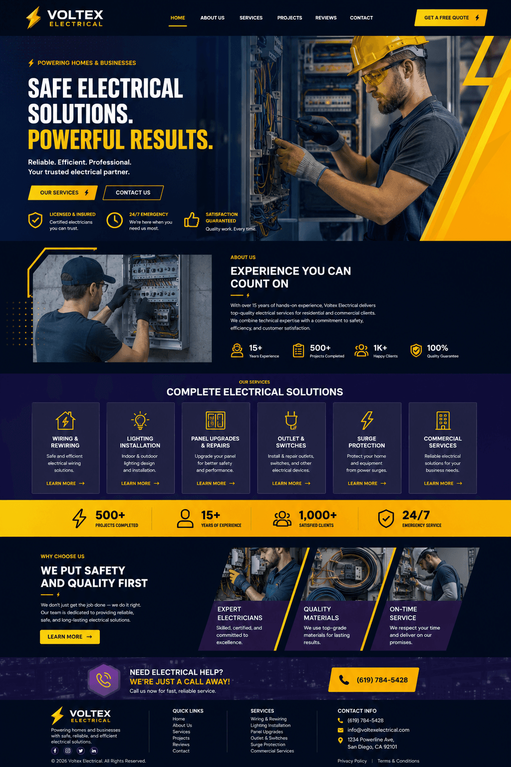 Electrical contractor website concept: Voltex Electrical