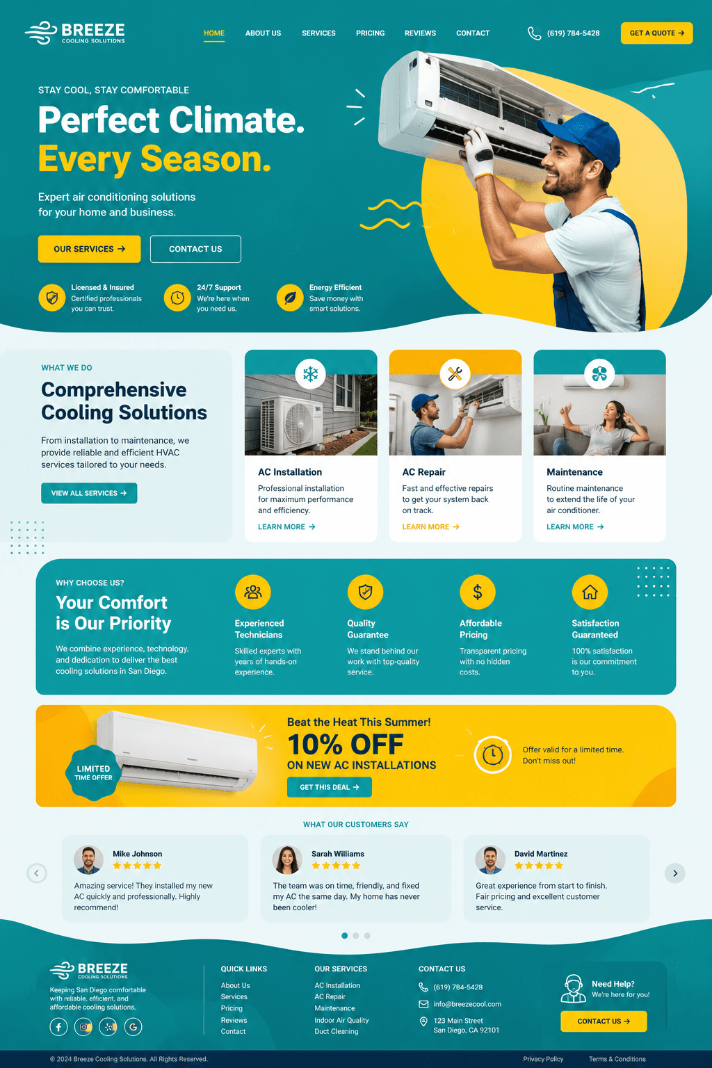 HVAC website concept: Breeze Cooling Solutions