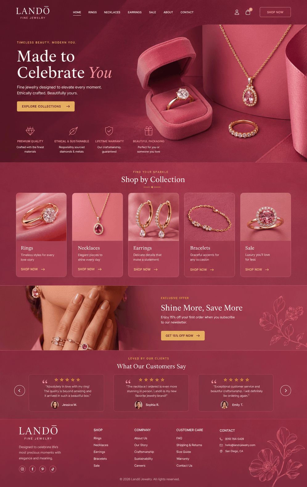 Jewelry brand website concept: Landō Fine Jewelry