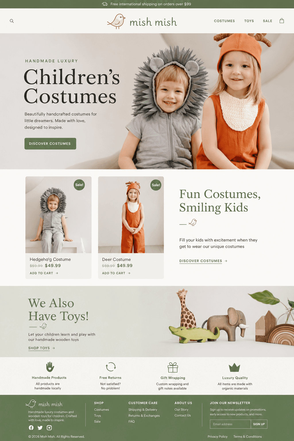 Kids costumes website concept: mish mish