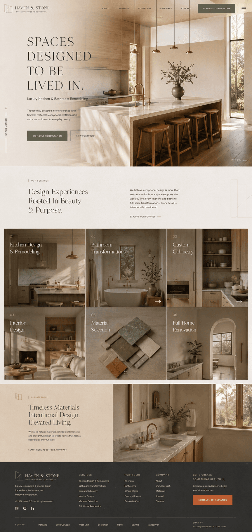 Kitchen & bath remodeling website concept: Haven & Stone