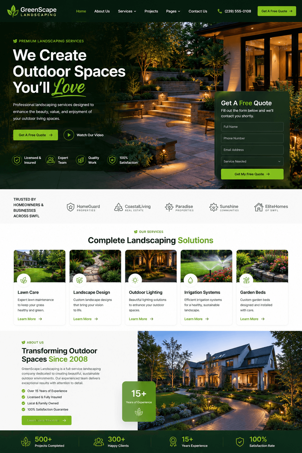 Landscape design website concept: GreenScape Landscaping