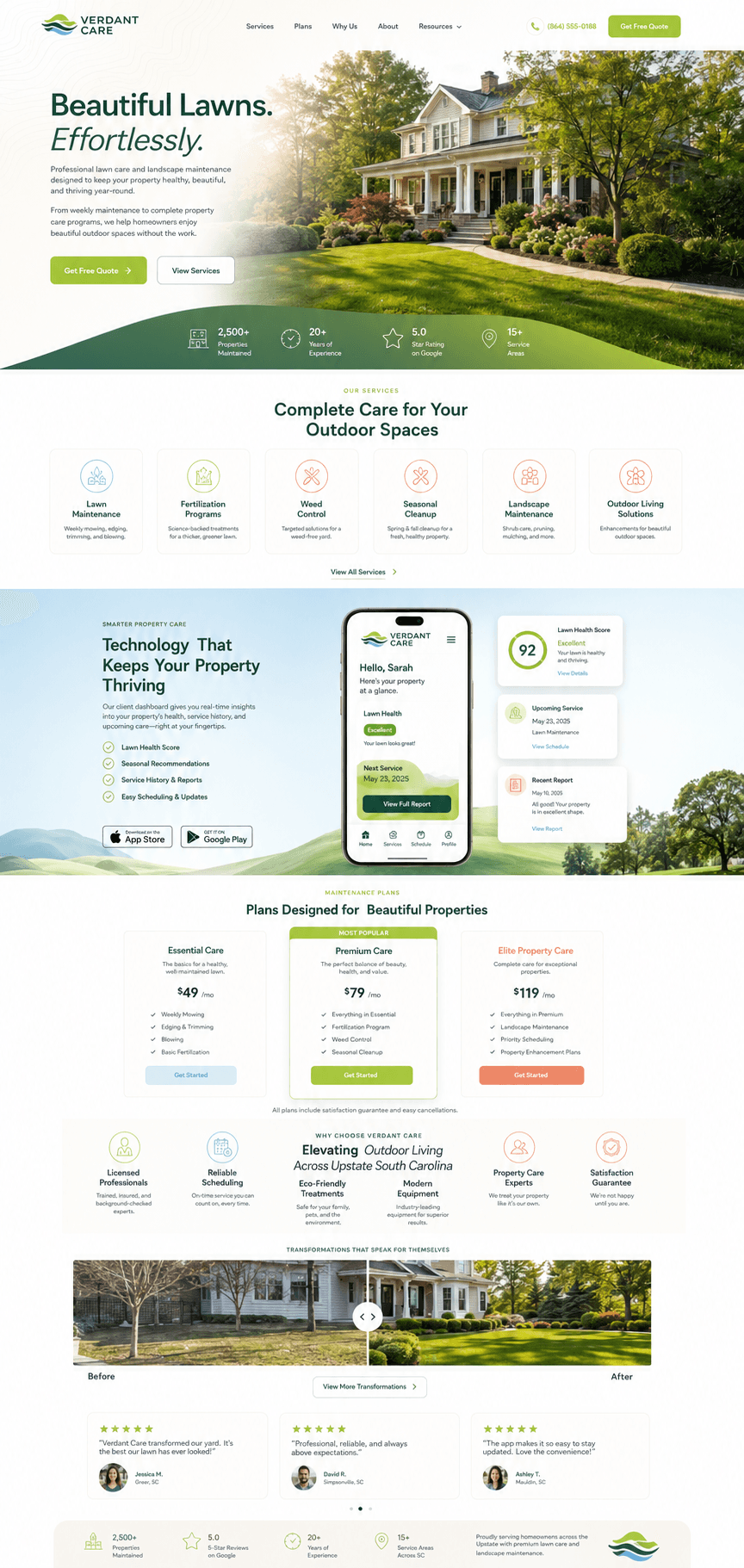 Lawn care website concept: Verdant Care