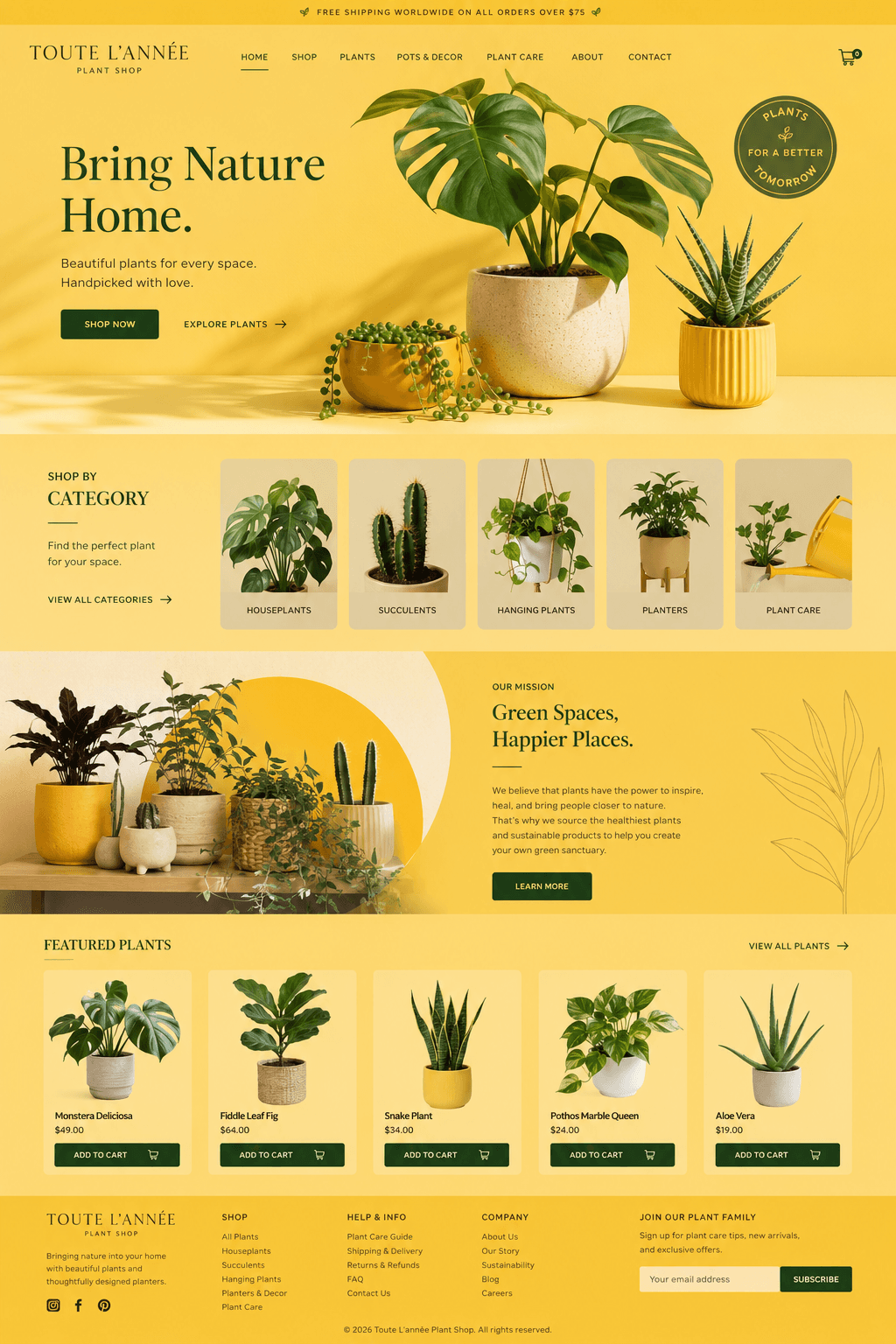 Plant shop website concept: Toute l'Année Plant Shop