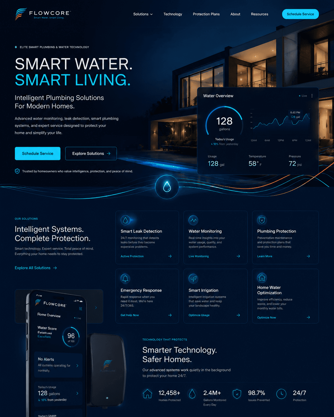 Plumbing website concept: FlowCore