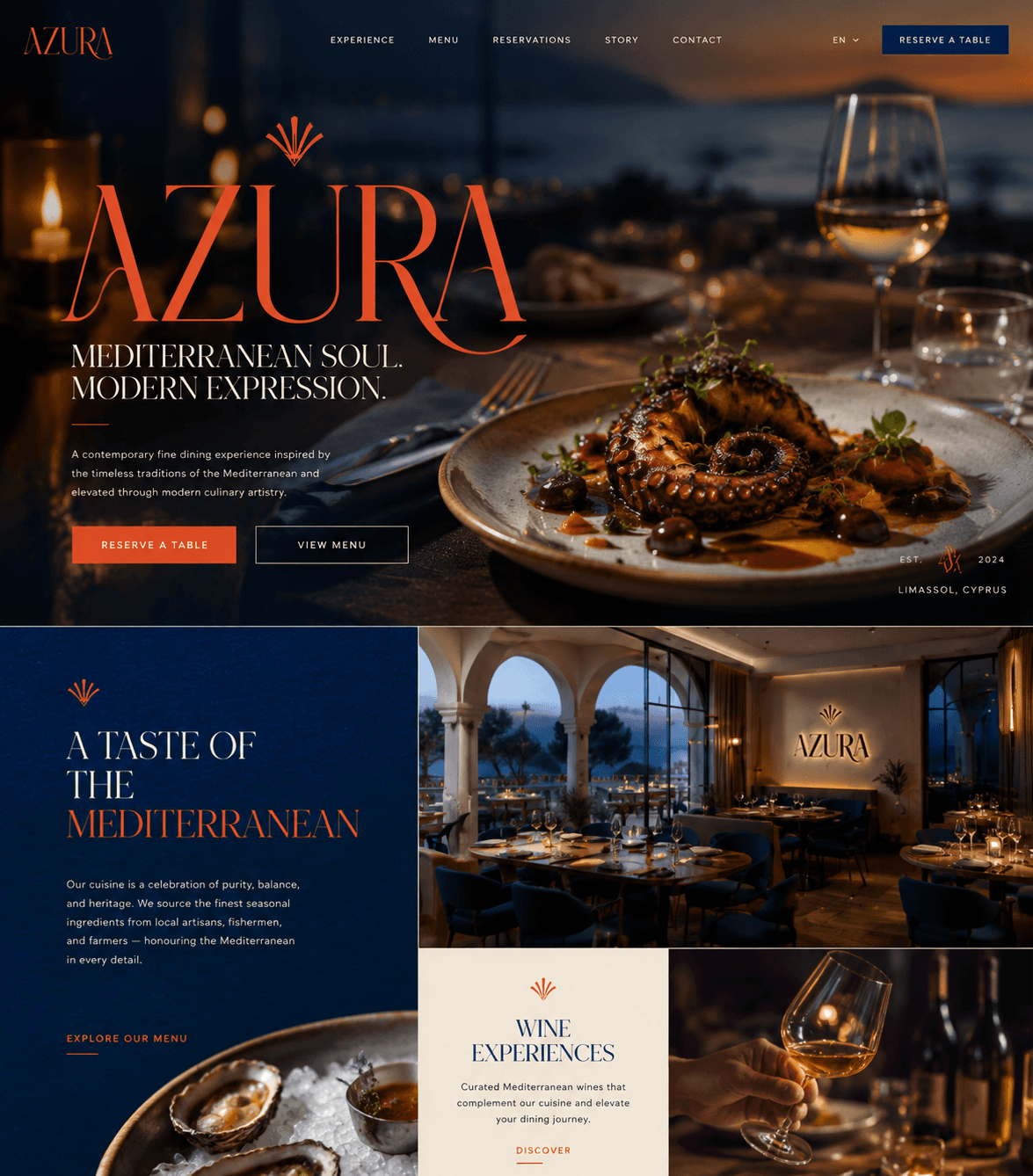 Mediterranean restaurant website concept: Azura