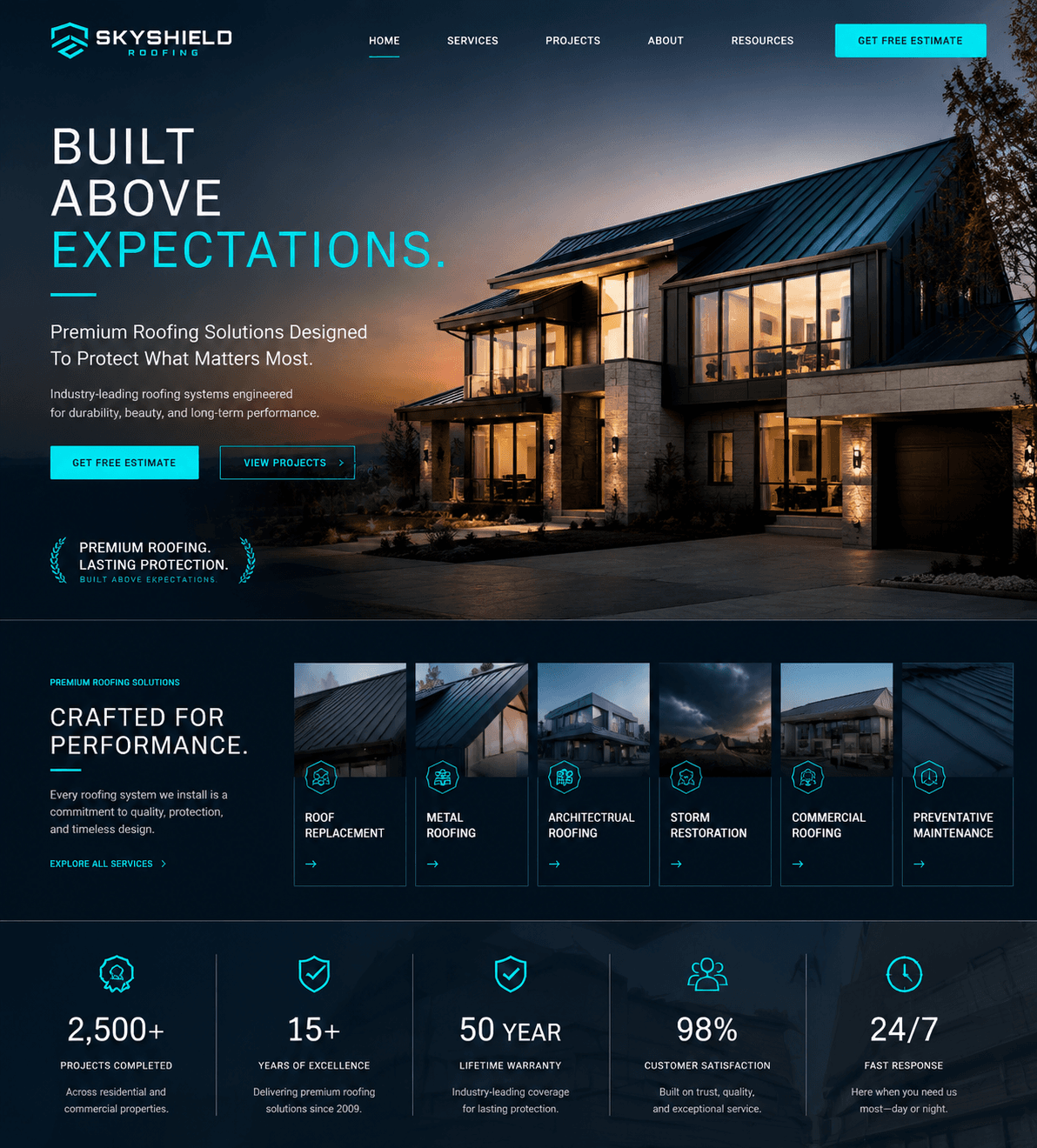 Roofing website concept: Skyshield Roofing