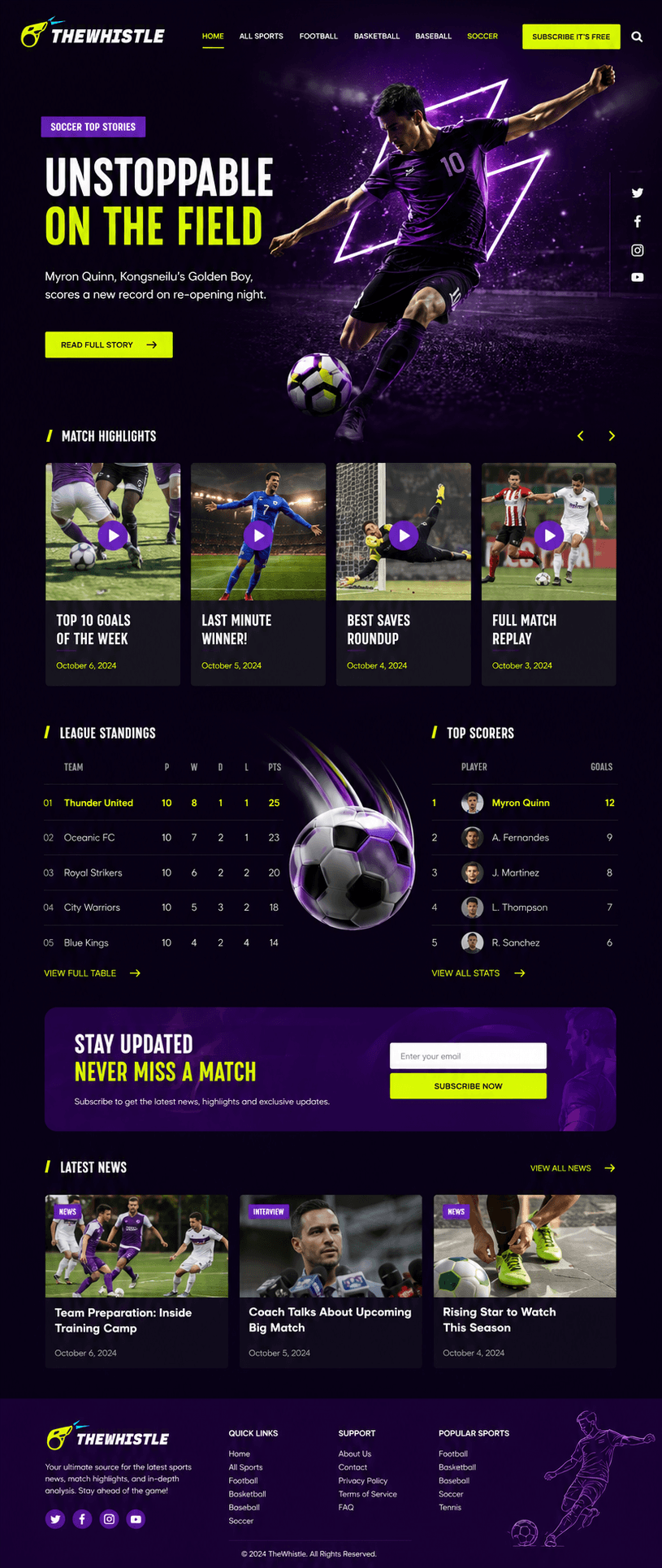 Sports blog website concept: The Whistle