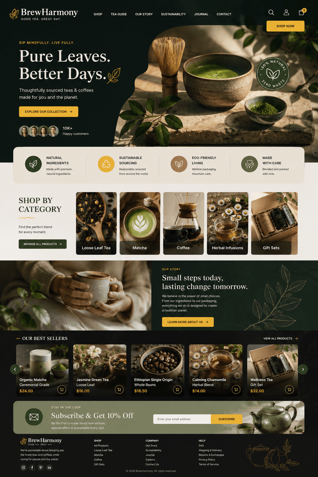 Tea shop website concept: BrewHarmony