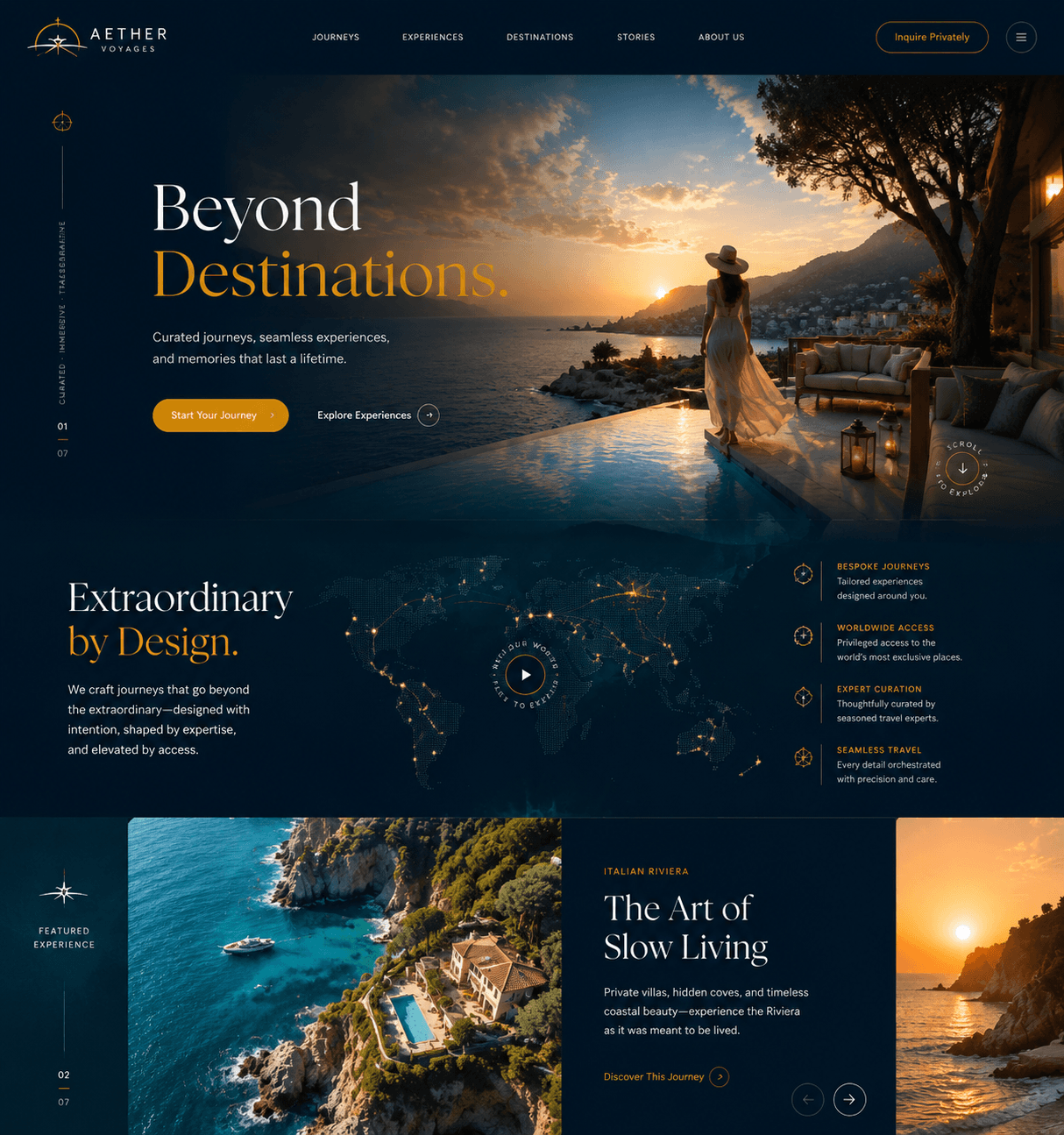 Travel agency website concept: Aether Voyages