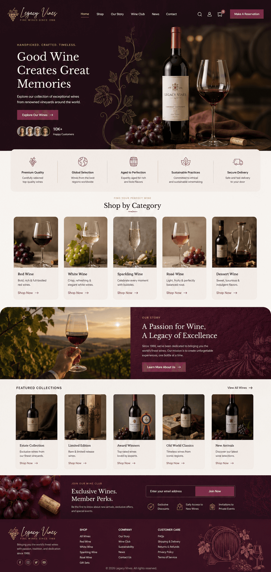 Wine shop website concept: Legacy Vines